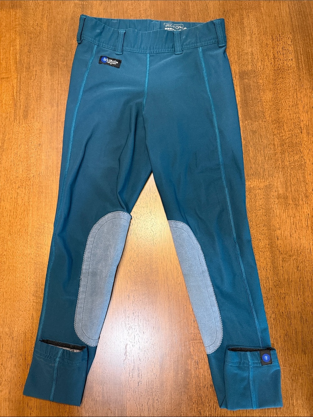 Kids Teal Riding Leggings with Gray Knee Patches
